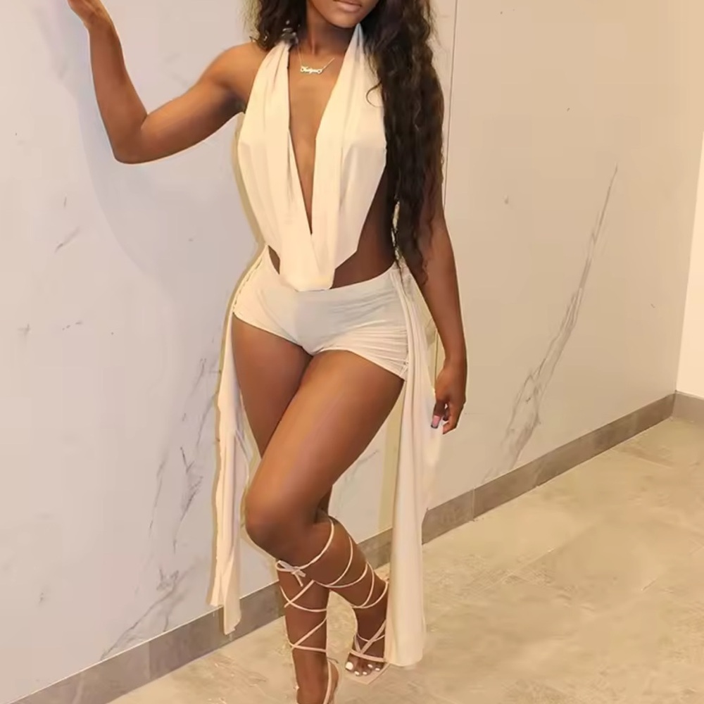 Two piece Stylish Cream Halter set